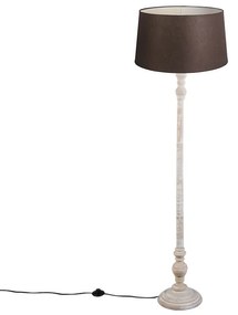 Candeeiro de pé com abajur de linho castanho 45 cm - Classico Clássico / Antigo,Country / Rústico