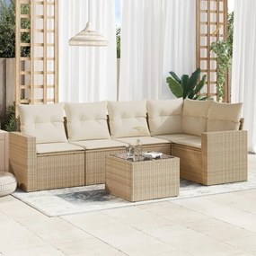 6 pcs conjunto de sofás p/ jardim com almofadões vime PE bege