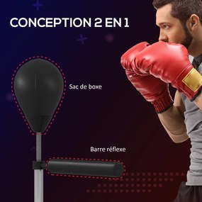 Saco de boxe com suporte, regulável em altura de 160 a 205 cm, com bomba incluída, enchível com areia ou água, preto