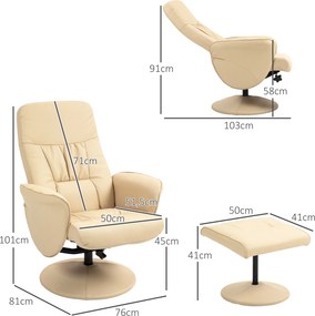 Poltrona Reclinável com Apoio para os Pés, 76 x 81 x 101 cm, Rotação a 360°