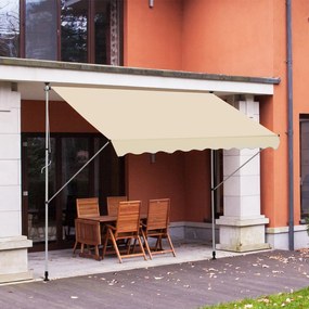 Toldo Portátil Pátio Varanda 3x1,5m Toldo Manual Dobrável de Alumínio Altura Regulável com Manivela para Terraço Jardim Bege