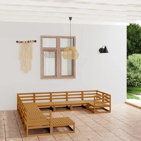 11 pcs conjunto lounge de jardim pinho maciço