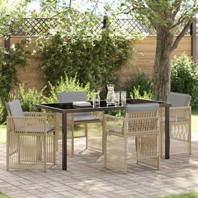 vidaXL Conjunto de Jantar de Jardim de 5 Peças com Almofadas em Vime Bege