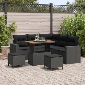 Conjunto de Sofá de Jardim de 8 Peças com Almofadas em Rattan Preto e