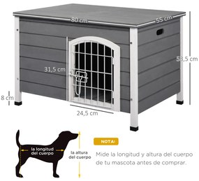 PawHut Casa para Cães de Madeira Gaiola para Animais de Estimação com Porta de Arame com Fechadura e Alças Ocas Laterais para Interior e Exterior 80x55x53,5cm Cinza