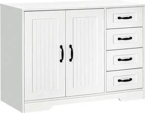 HOMCOM Aparador, Cômoda, Buffet, estilo moderno, 4 gavetas, 1 armário, 105 cm x 40 cm x 76 cm, Branco | Aosom Portugal