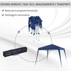 Tenda dobrável 3x3m Gazebo de jardim Pop Up Desenho de aço e capa de tecido Oxford azul