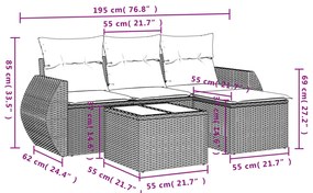 5 pcs conjunto sofás de jardim com almofadões vime PE preto