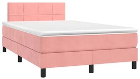 Cama box spring c/ colchão luzes e LED 120x190 cm veludo rosa
