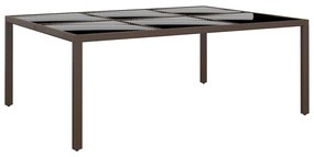 vidaXL Mesa de jardim c/ tampo de vidro 200x150x75 cm vime castanho