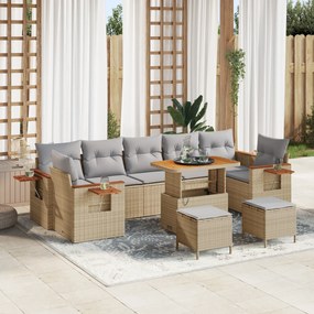 Conjunto de Sofá de Jardim vidaXL de 10 Peças com Almofadas Bege Vime Acácia