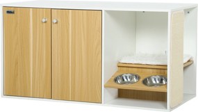 Móvel Caixa de Areia para Gatos 3 em 1 Mesa Auxiliar Caixa de Areia para Gatos com Tapete para Arranhar 95x48x50,5 cm Branco e Carvalho