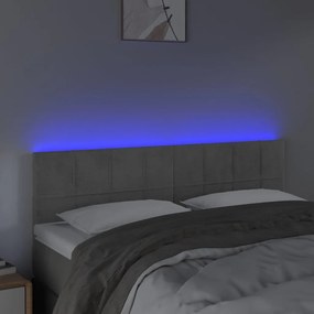 Cabeceira de cama c/luzes LED veludo 144x5x78/88 cm cinza-claro