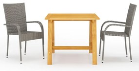3 pcs conjunto de jantar para jardim cinzento