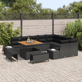 Conjunto de Sofá para Jardim vidaXL com 12 Peças e Almofadas Preto Rat