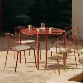 Conjunto De Mesa Redonda Ø110 Cm Em Alumínio Elton E 4 Cadeiras De Jardim Em Aço Anerina Terracota - Sklum