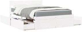 Cama com gavetas e colchão 140x190 cm pinho maciço branco