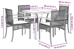 5 pcs conjunto de jantar p/ jardim com almofadões vime PE bege