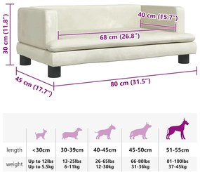 Cama para cães 70x45x30 cm veludo cor creme