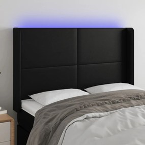 Cabeceira cama c/ LED couro artificial 147x16x118/128 cm preto