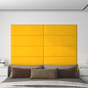 Painel de parede 12 pcs 90x30 cm veludo 3,24 m² amarelo