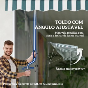 Toldo Manual Retrátil 200x150 cm com Manivela de Alumínio Ângulo Ajust