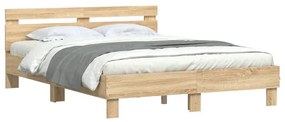 Estrutura cama c/ cabeceira/luzes LED 140x190cm carvalho sonoma