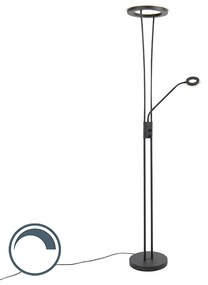 Candeeiro de pé moderno preto com LED e braço de leitura - Divine Moderno