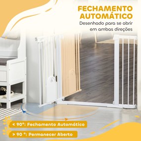 Barreira de Segurança de Animais de Estimação para Escadas e Portas com Aberturas de 75-131 cm com 3 Extensões Branco