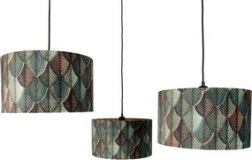 Candeeiro suspenso preto com abajur de folha e interior dourado 35cm - Cava