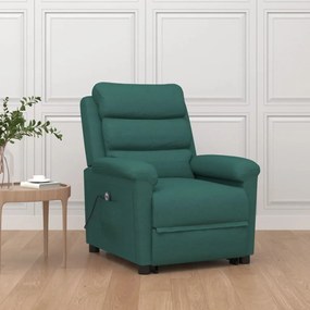 vidaXL Poltrona elevatória tecido verde-escuro