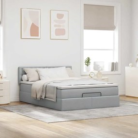 Cama Otomana com Colchão &amp; LEDs Cinzento Claro 140x190cm Tecido