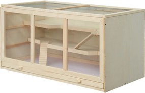 Gaiola para hamsters e gerbil, 2 níveis, teto abrível, janelas, casinha e 2 escadas, 115 x 57 x 55 cm, efeito de madeira natural