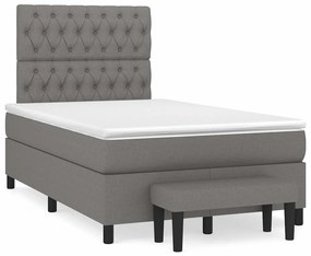 Cama boxspring com colchão 120x190 cm tecido cinzento-escuro