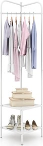 Guarda Roupa de canto 2 em 1  para roupa com gancho superior e 2 prateleiras Economia de espaço 42,5 x 42,5 x 193,5 cm Branco