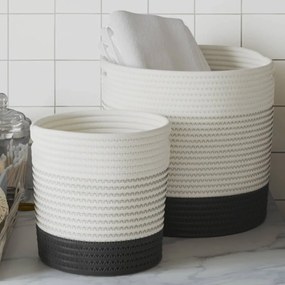 vidaXL Cestos de arrumação 2 pcs algodão branco e preto