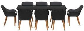 Conjunto de Jantar de 9 Peças Preto em Rattan e Poliéster