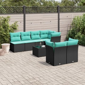 vidaXL 8 pcs conjunto de sofás p/ jardim c/ almofadões vime PE preto
