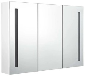 Armário espelhado casa de banho LED 89x14x62cm branco brilhante