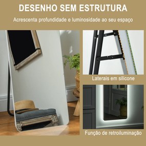 Espelho Pretty - De Pé/Parede com Luz LED - 40x150 cm - Com Iluminação