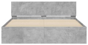 Estrutura cama cabeceira e luzes LED 150x200cm cinzento cimento