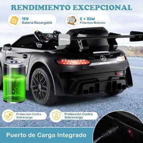 Carro elétrico para crianças com controle remoto, música, buzina, luzes LED, cinto de segurança ajustável, arranque lento, preto