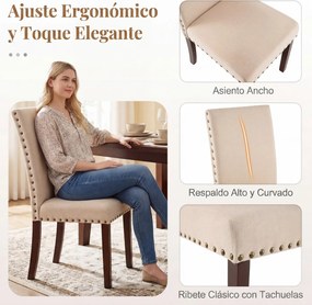 Conjunto de 2 Cadeiras de Jantar Estofadas, 44,5 x 67 x 96 cm, Assento Acolchoado, Bege