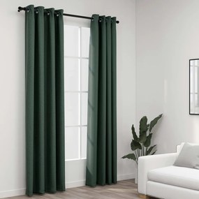 vidaXL Cortinas opacas aspeto linho c/ ilhós 2 pcs 140x225 cm verde