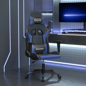 vidaXL Cadeira gaming de massagens couro artificial preto e azul