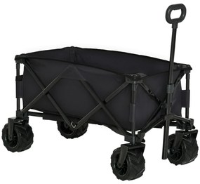 Outsunny Carrinho de Transporte Dobrável com Rodas Giratórias 360° e Guiador Ajustável 59-89 cm para Campismo 108x55x61-91 cm Preto | Aosom Portugal