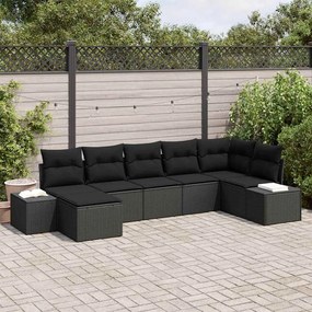 vidaXL Conjunto de Sofá de Jardim de 7 Peças com Almofadas Pretas de Vime