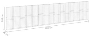 Muro gabião com tampas aço galvanizado 900x30x200 cm