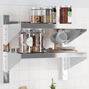 vidaXL Estante parede 2 prateleiras 50x30x48 cm aço inoxidável prata