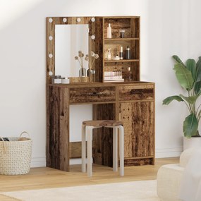 Conjunto de Mesa de Maquilhagem 2 Peças com LED em Madeira Velha